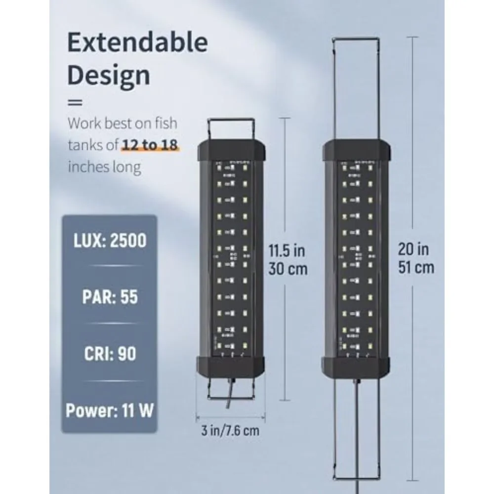 11W Aquarium LED Light for 12 to 18 Inch Fish Tanks Extendable Fish Tank Light
